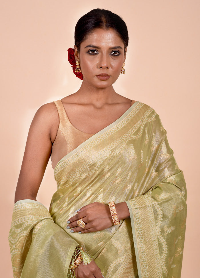 Green Tissue Silk Saree With Blouse Piece