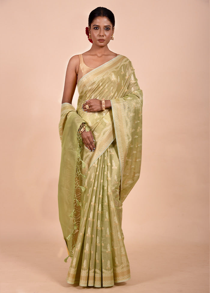 Green Tissue Silk Saree With Blouse Piece