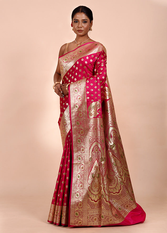 Rani Pink Banarasi Silk Saree With Blouse Piece