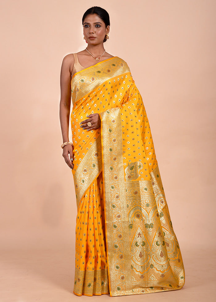 Yellow Banarasi Silk Saree With Blouse Piece