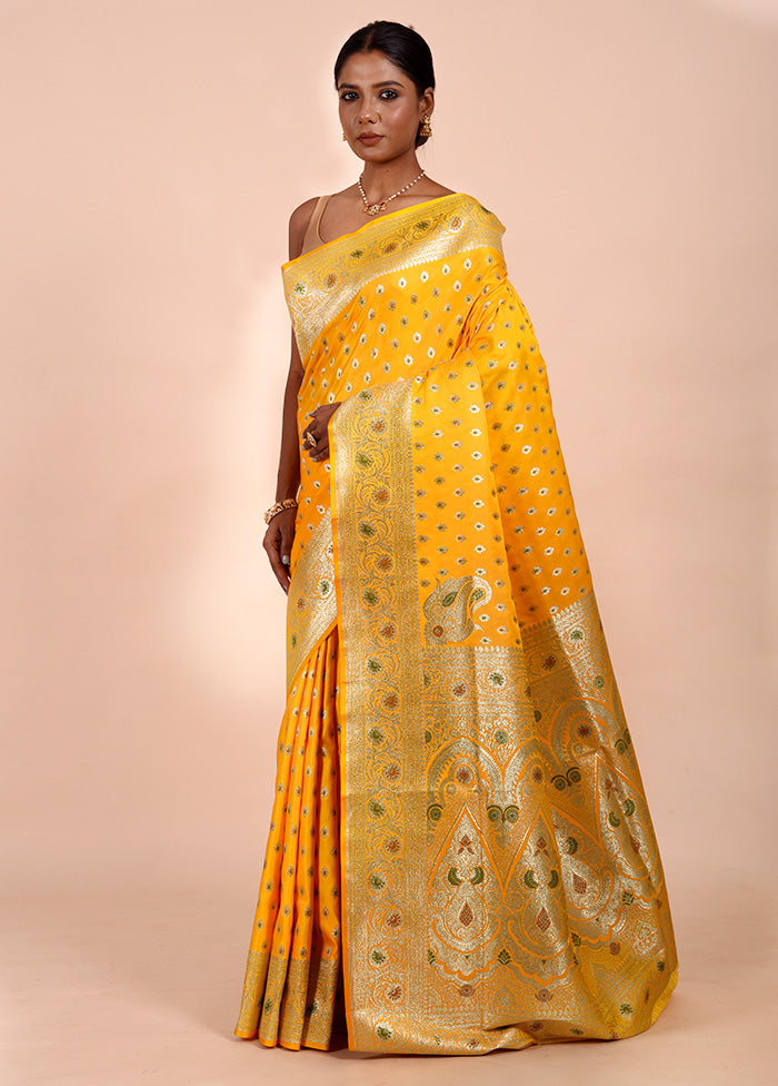 Yellow Banarasi Silk Saree With Blouse Piece