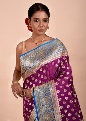 Purple Banarasi Silk Saree With Blouse Piece