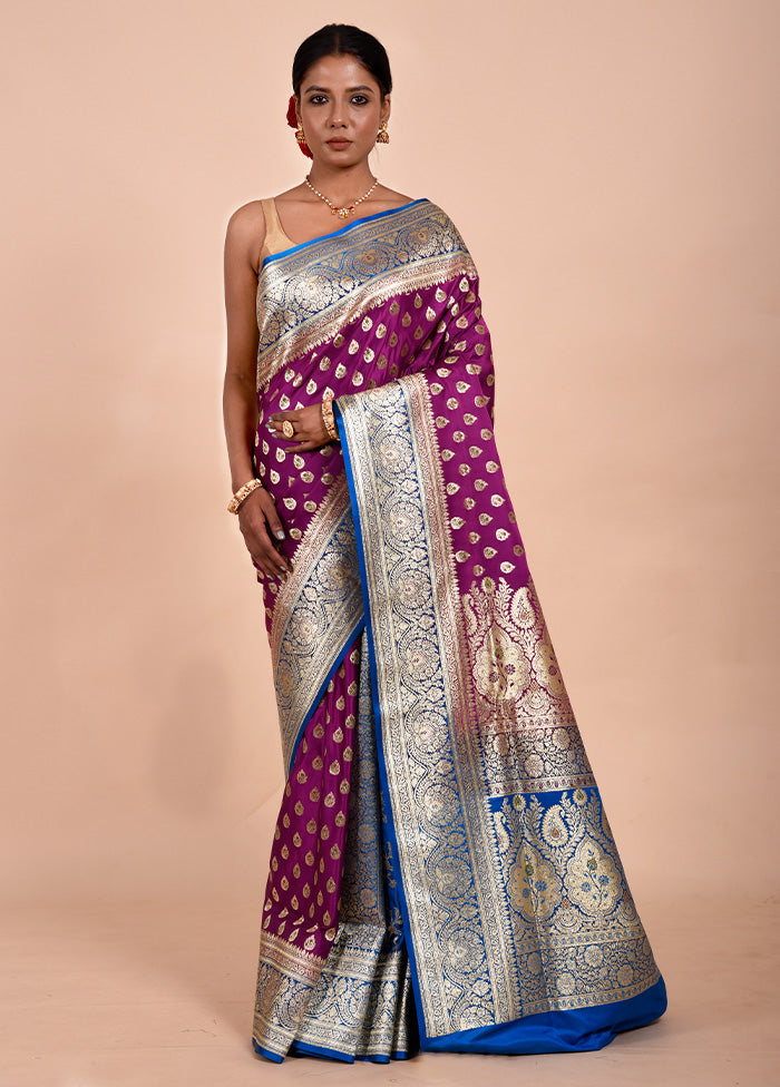 Purple Banarasi Silk Saree With Blouse Piece