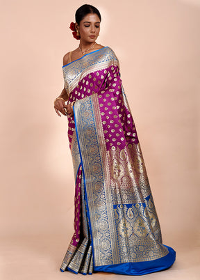 Purple Banarasi Silk Saree With Blouse Piece