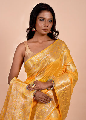 Yellow Dupion Silk Saree With Blouse Piece