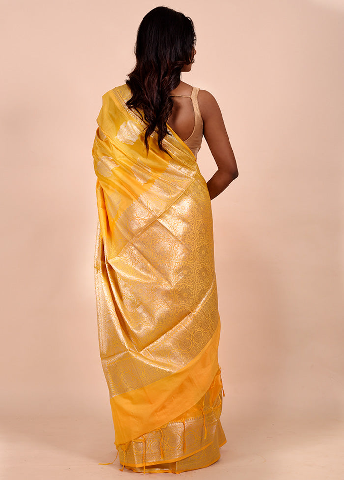 Yellow Dupion Silk Saree With Blouse Piece