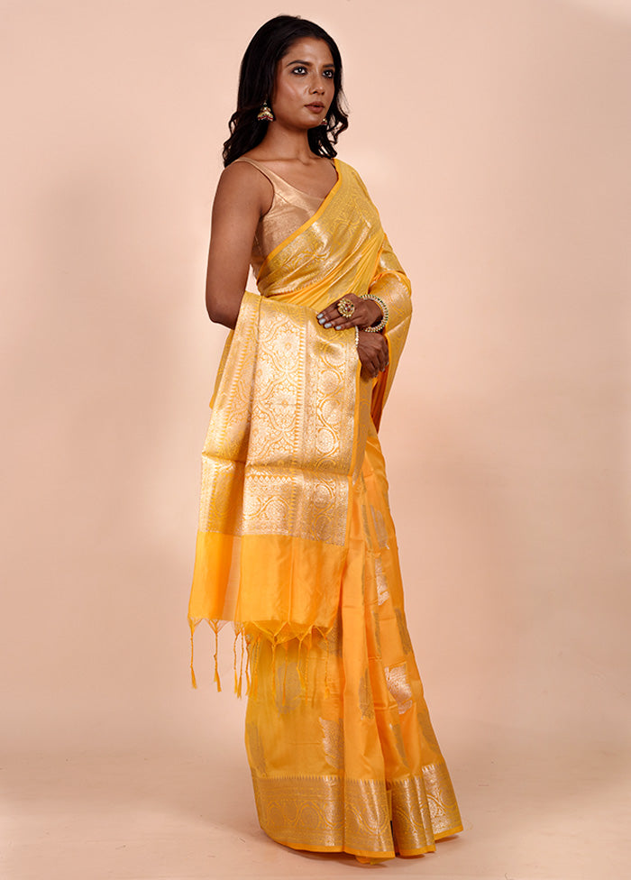 Yellow Dupion Silk Saree With Blouse Piece