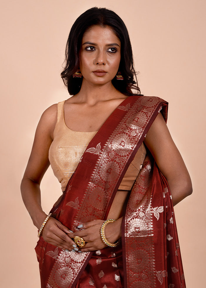 Brown Dupion Silk Saree With Blouse Piece