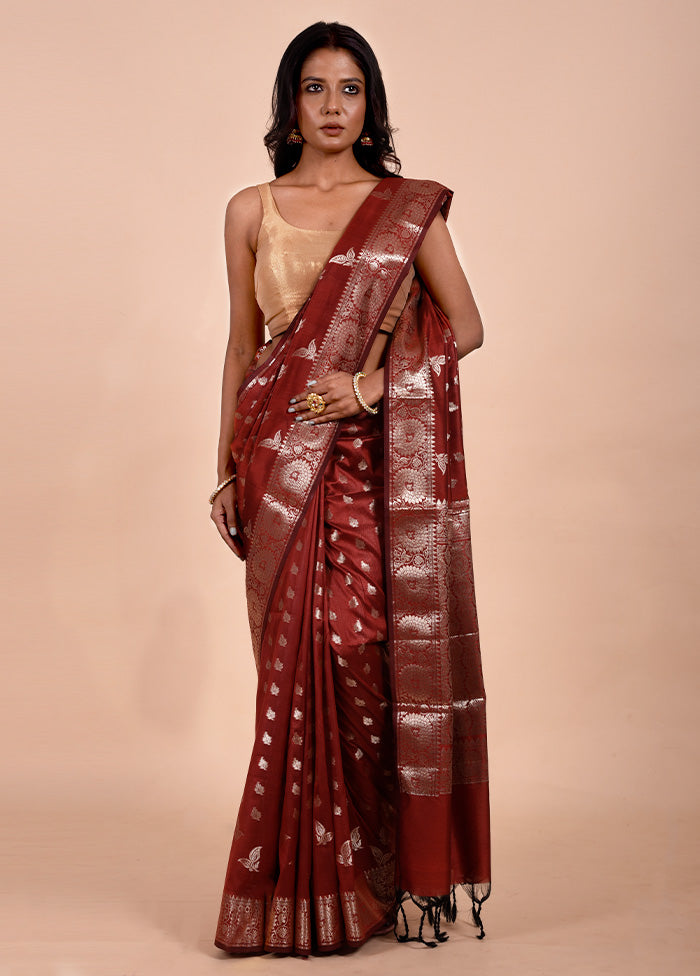 Brown Dupion Silk Saree With Blouse Piece