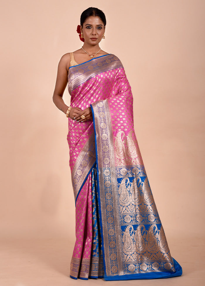 Pink Banarasi Silk Saree With Blouse Piece