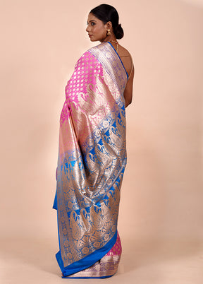 Pink Banarasi Silk Saree With Blouse Piece