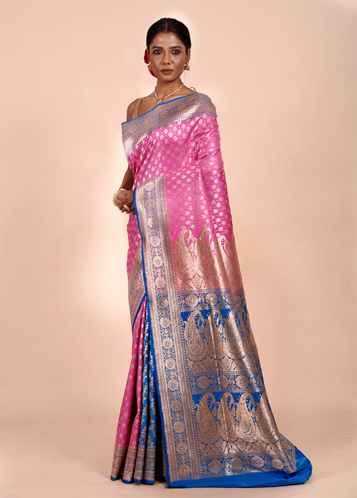 Pink Banarasi Silk Saree With Blouse Piece