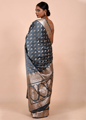 Grey Banarasi Silk Saree With Blouse Piece