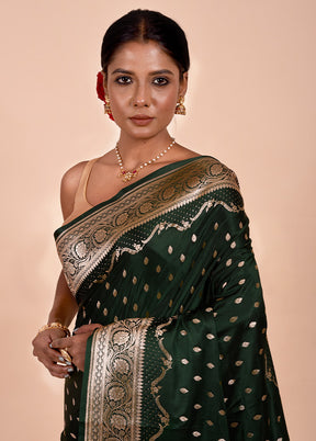 Green Banarasi Silk Saree With Blouse Piece