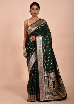 Green Banarasi Silk Saree With Blouse Piece