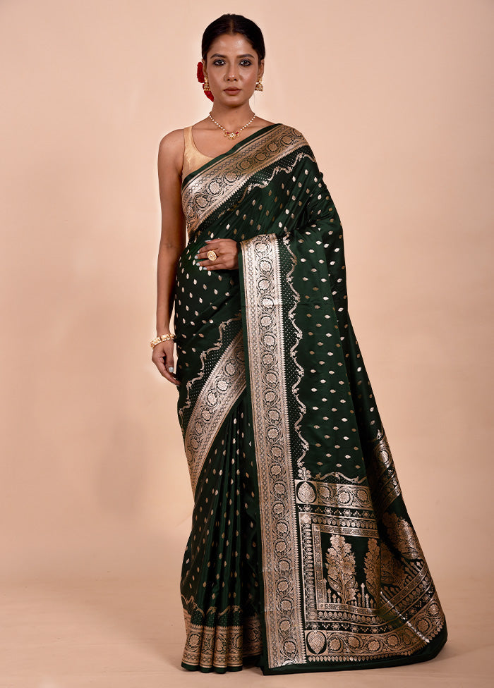 Green Banarasi Silk Saree With Blouse Piece