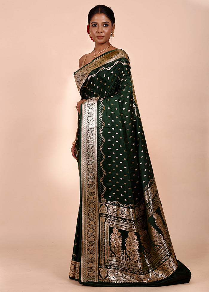 Green Banarasi Silk Saree With Blouse Piece