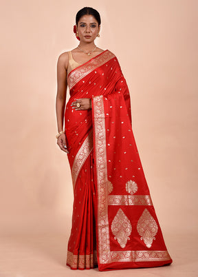 Red Banarasi Silk Saree With Blouse Piece