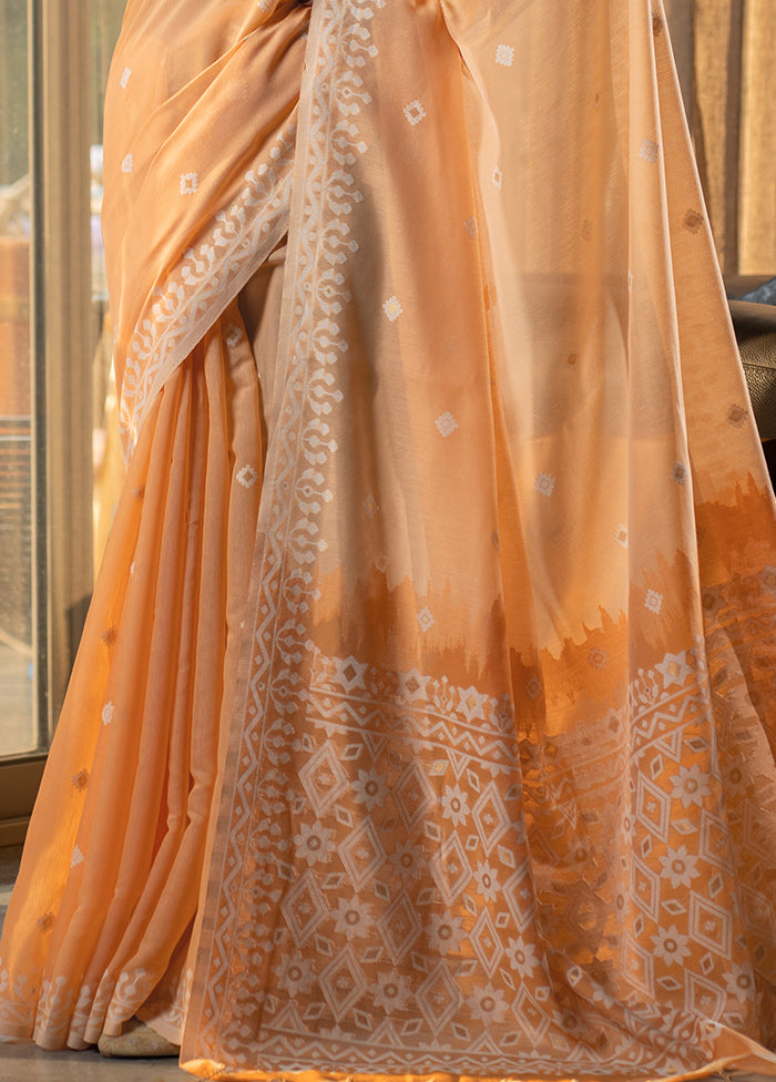 Orange Pure Cotton Saree With Blouse Piece