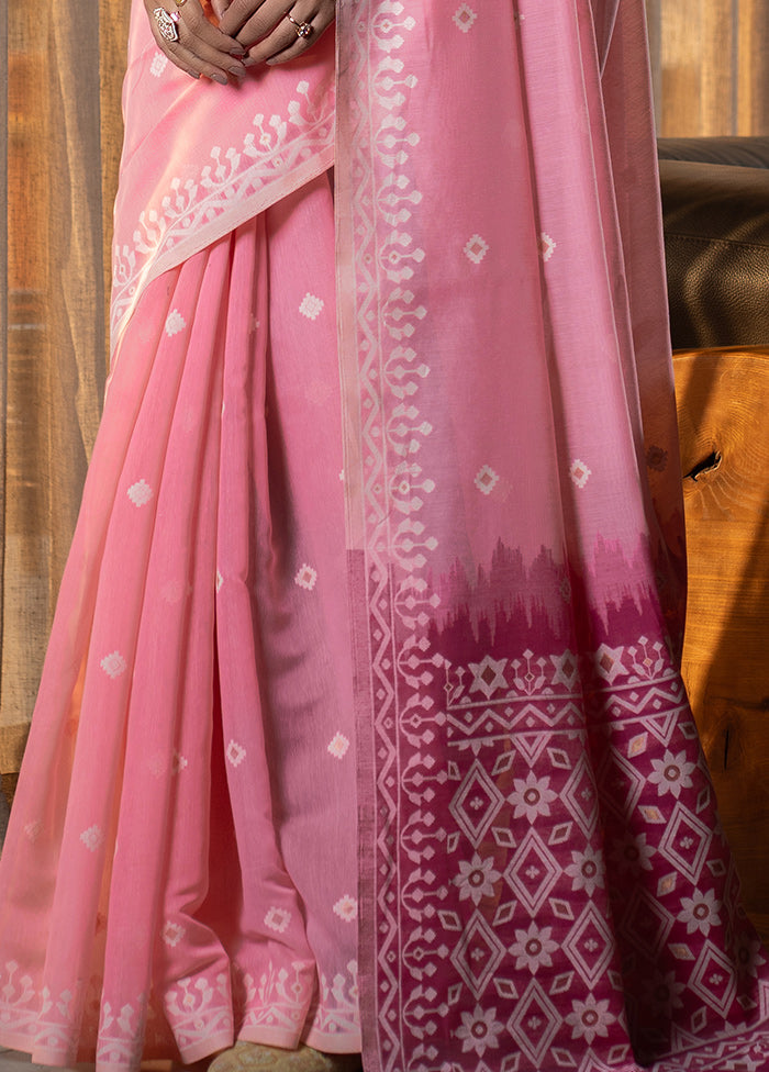 Pink Pure Cotton Saree With Blouse Piece - Indian Silk House Agencies