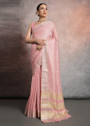 Pink Linen Silk Saree With Blouse Piece