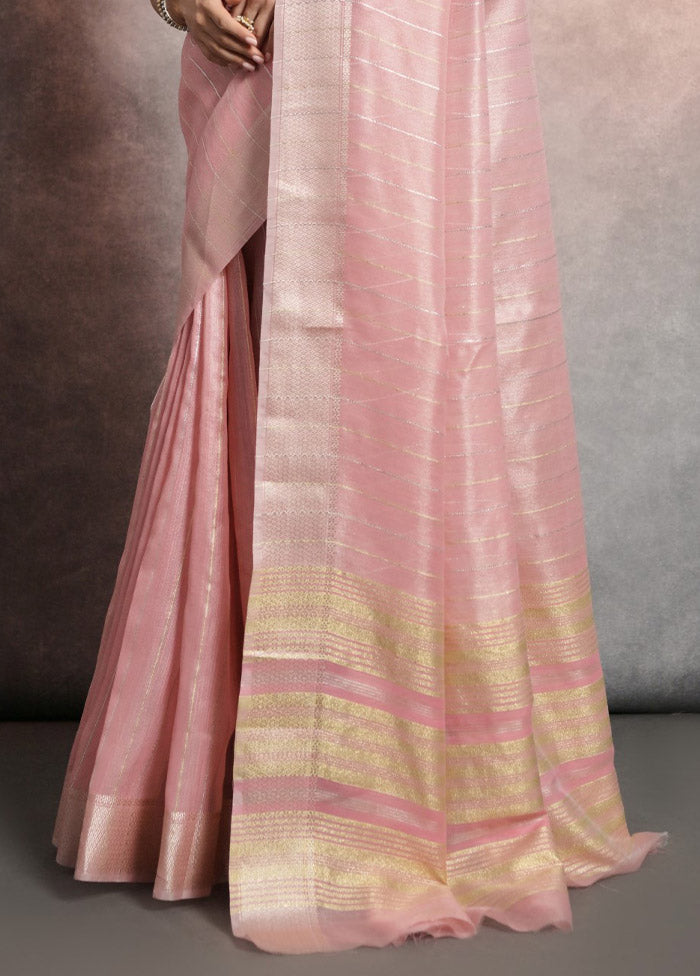 Pink Linen Silk Saree With Blouse Piece