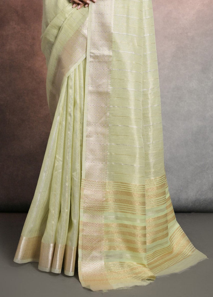 Pista Green Linen Silk Saree With Blouse Piece