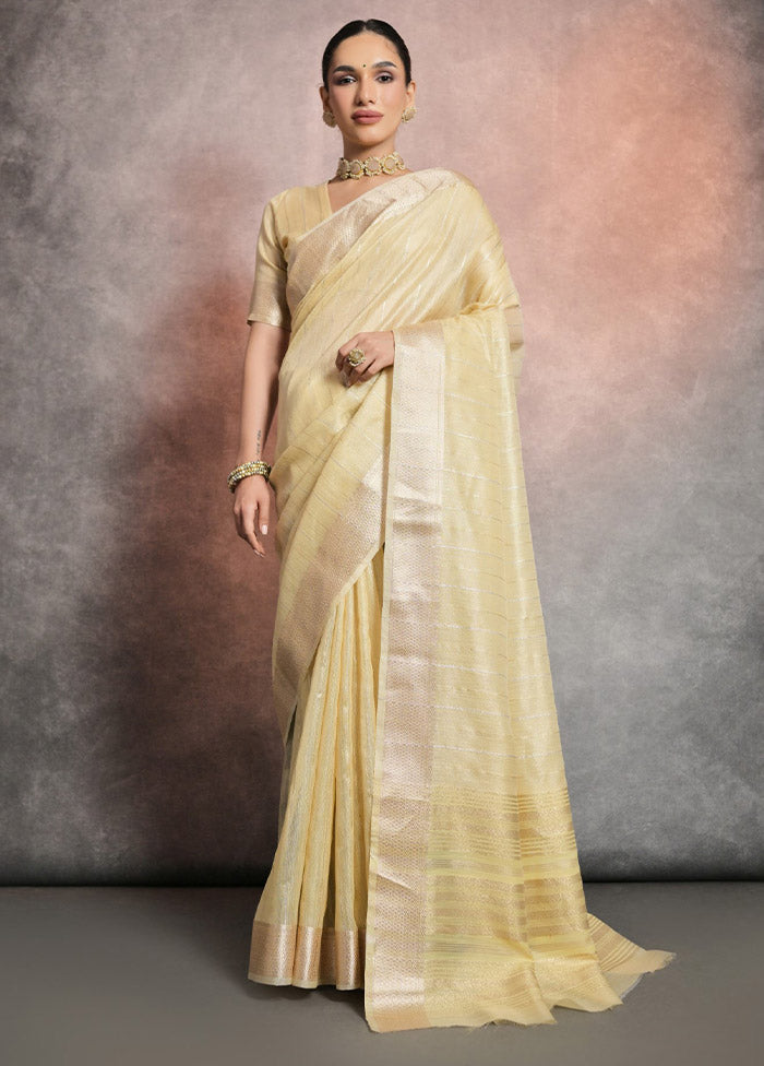 Yellow Linen Silk Saree With Blouse Piece