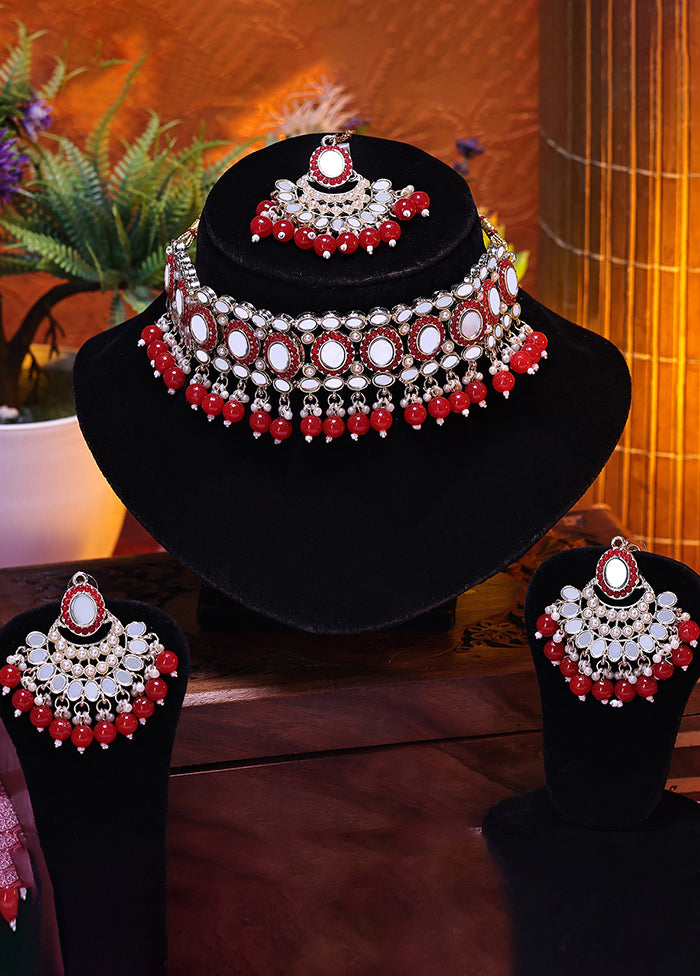 Red Alloy Glossy Jewellery Set