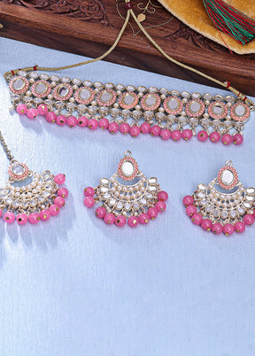 Pink Alloy Glossy Jewellery Set