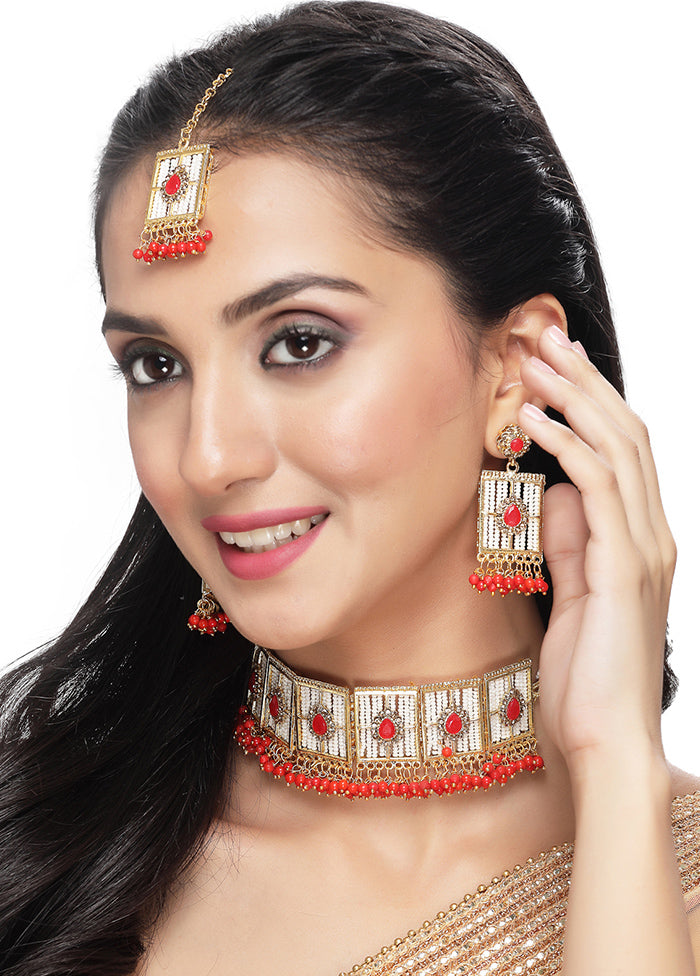 Red Alloy Glossy Jewellery Set