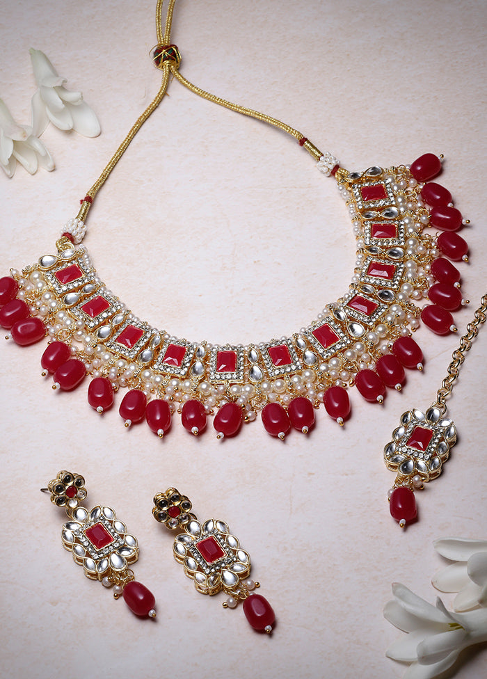 Pink Alloy Glossy Jewellery Set