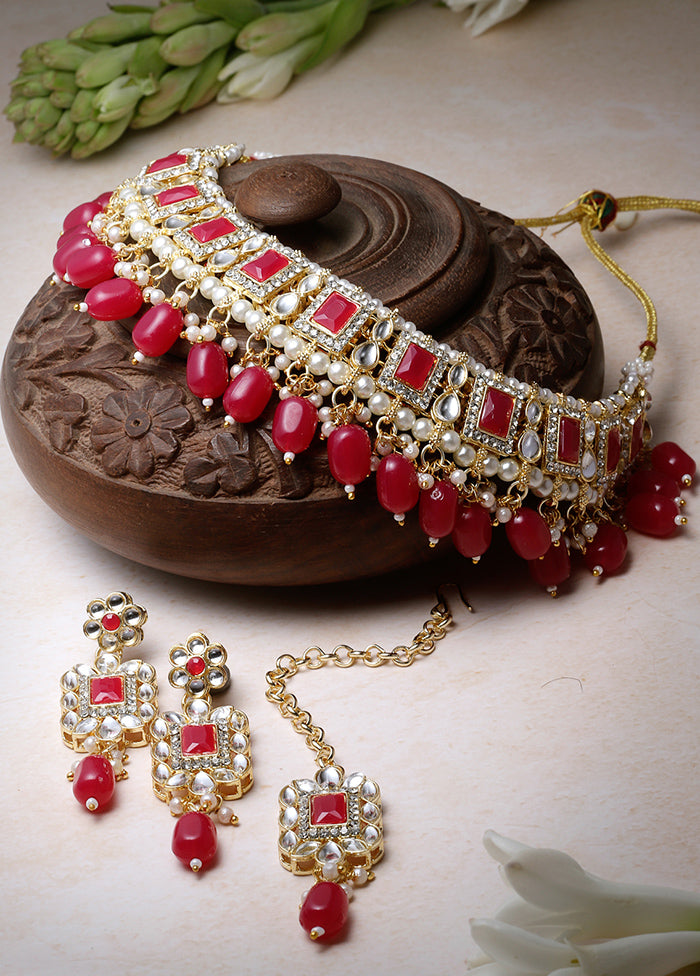 Pink Alloy Glossy Jewellery Set