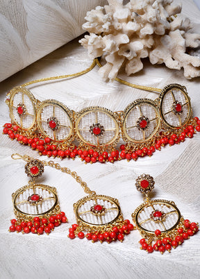 Red Alloy Glossy Jewellery Set