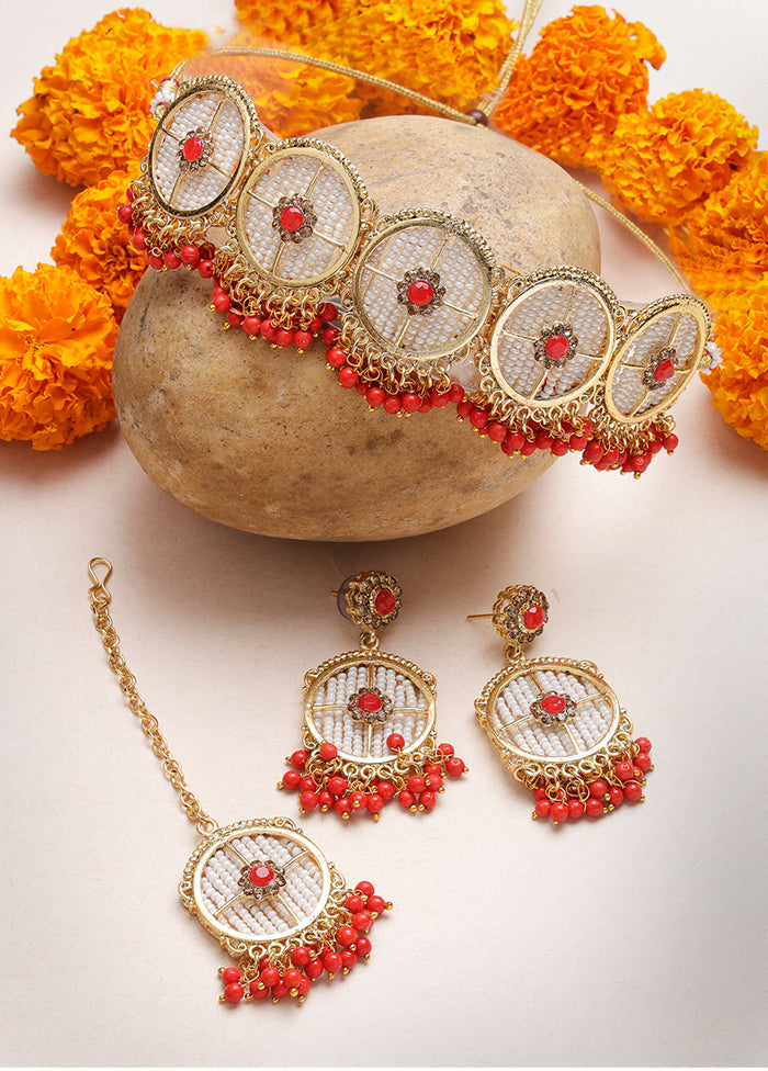 Red Alloy Glossy Jewellery Set