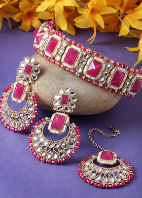 Pink Alloy Glossy Jewellery Set