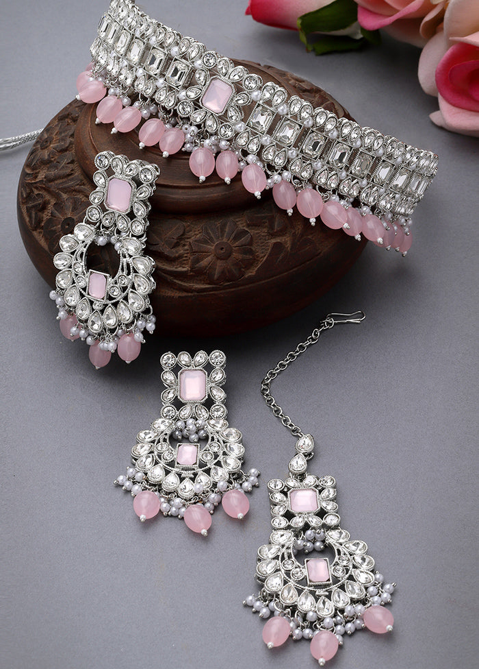 Pink Alloy Glossy Jewellery Set