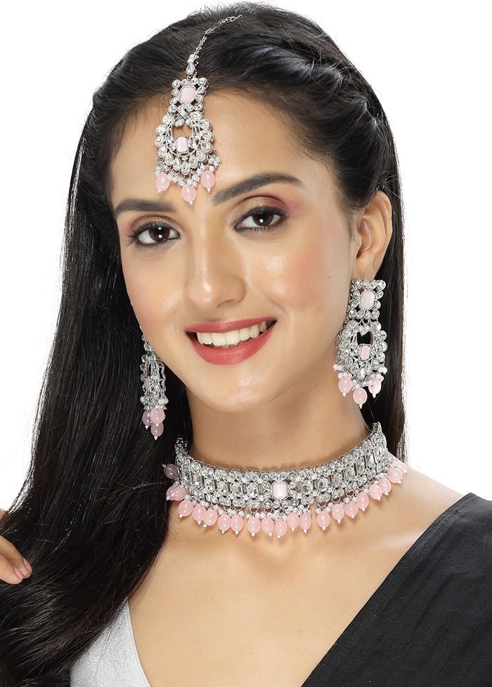 Pink Alloy Glossy Jewellery Set