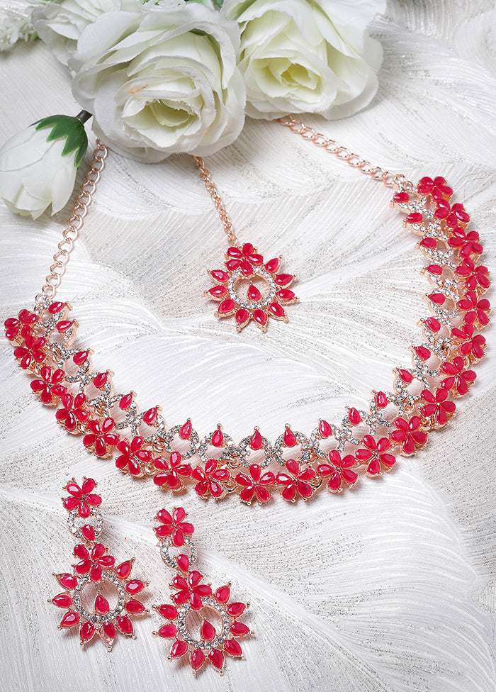 Pink Alloy Glossy Jewellery Set