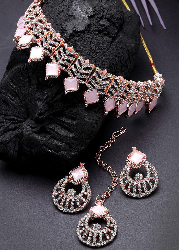 Pink Alloy Glossy Jewellery Set