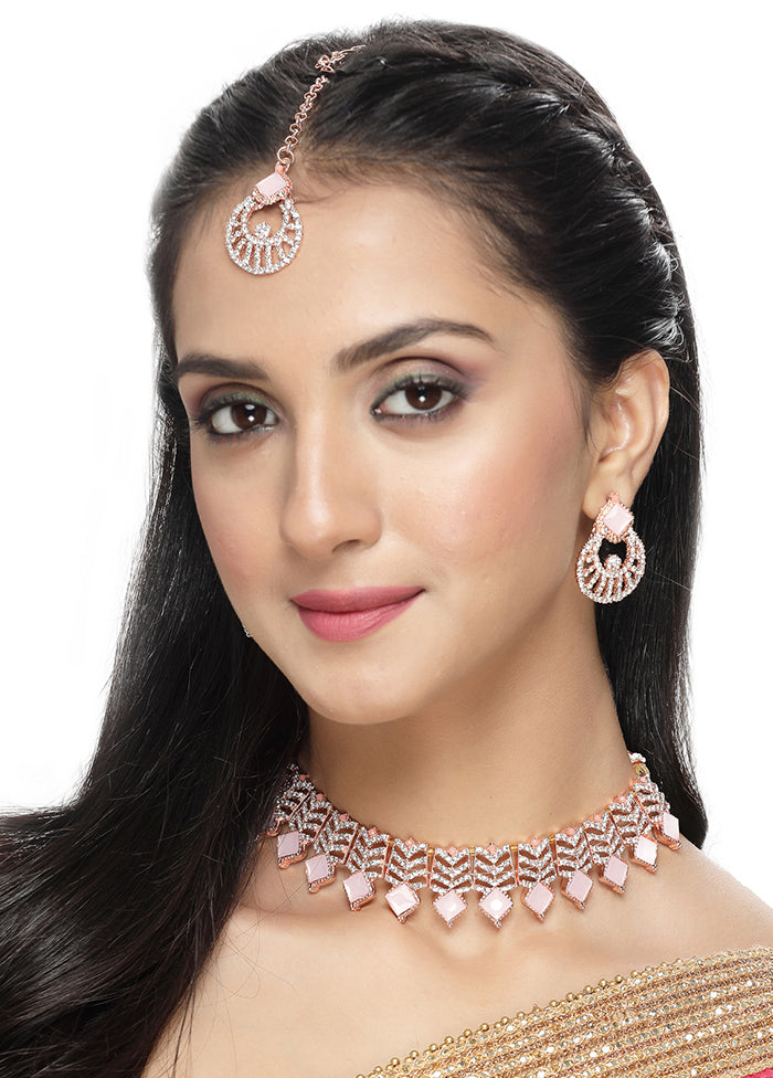 Pink Alloy Glossy Jewellery Set