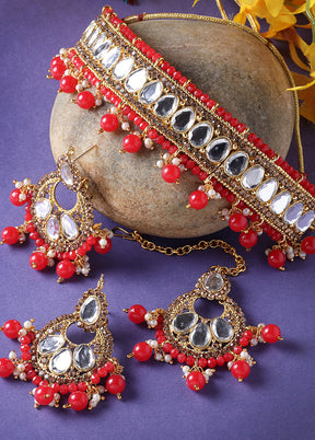 Red Alloy Glossy Jewellery Set