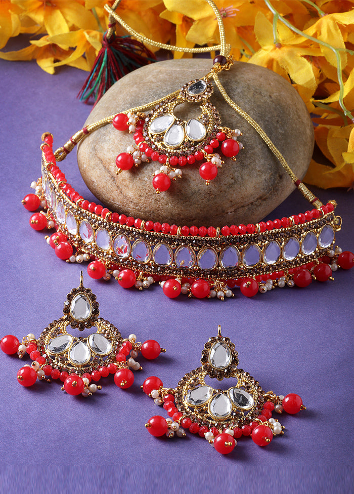 Red Alloy Glossy Jewellery Set