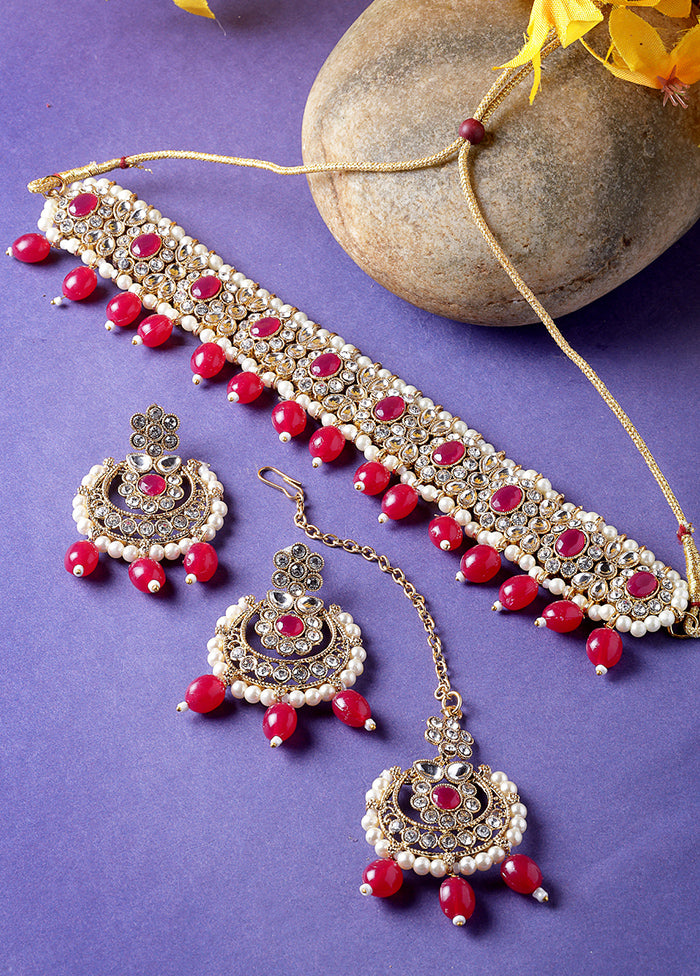 Red Alloy Glossy Jewellery Set