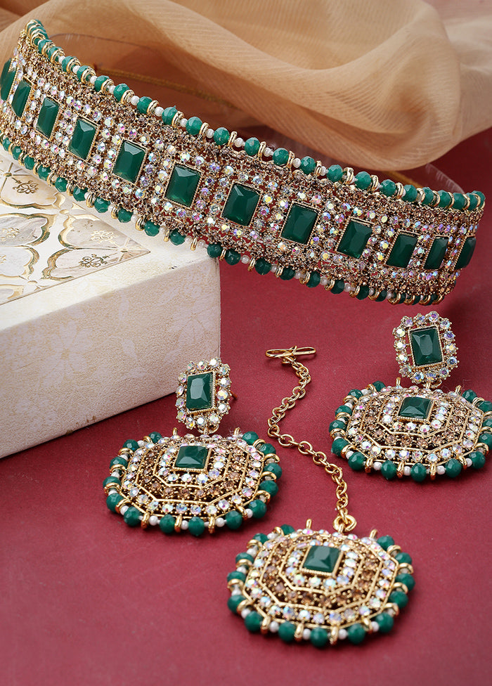 Green Alloy Glossy Jewellery Set