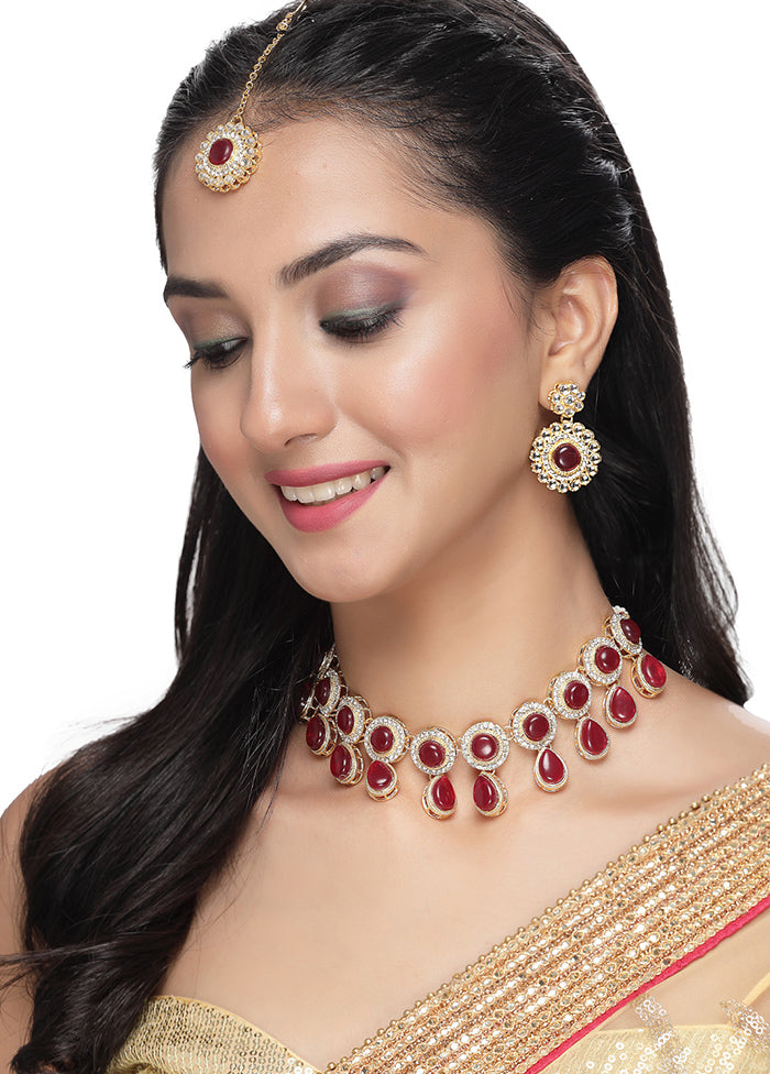 Pink Alloy Glossy Jewellery Set