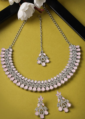 Pink Alloy Glossy Jewellery Set