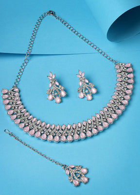 Pink Alloy Glossy Jewellery Set