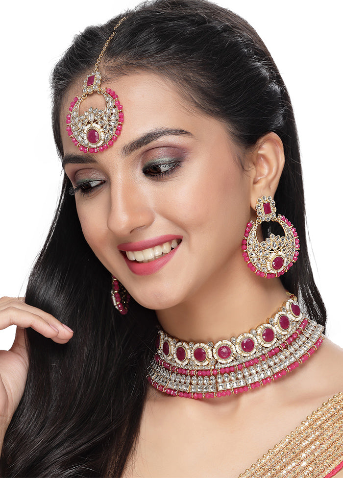 Pink Alloy Glossy Jewellery Set