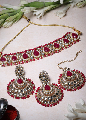 Pink Alloy Glossy Jewellery Set